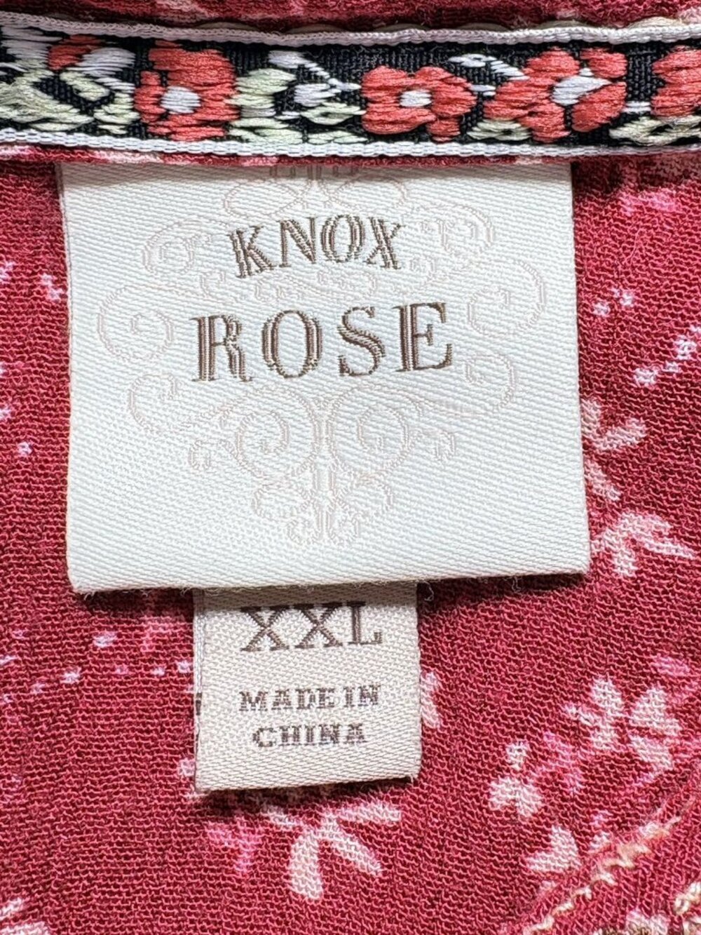 KNOX ROSE Women Crop Embroidered Short Sleeve Boxy Top Sz XXL Red Boho 14-11 - Picture 6 of 9